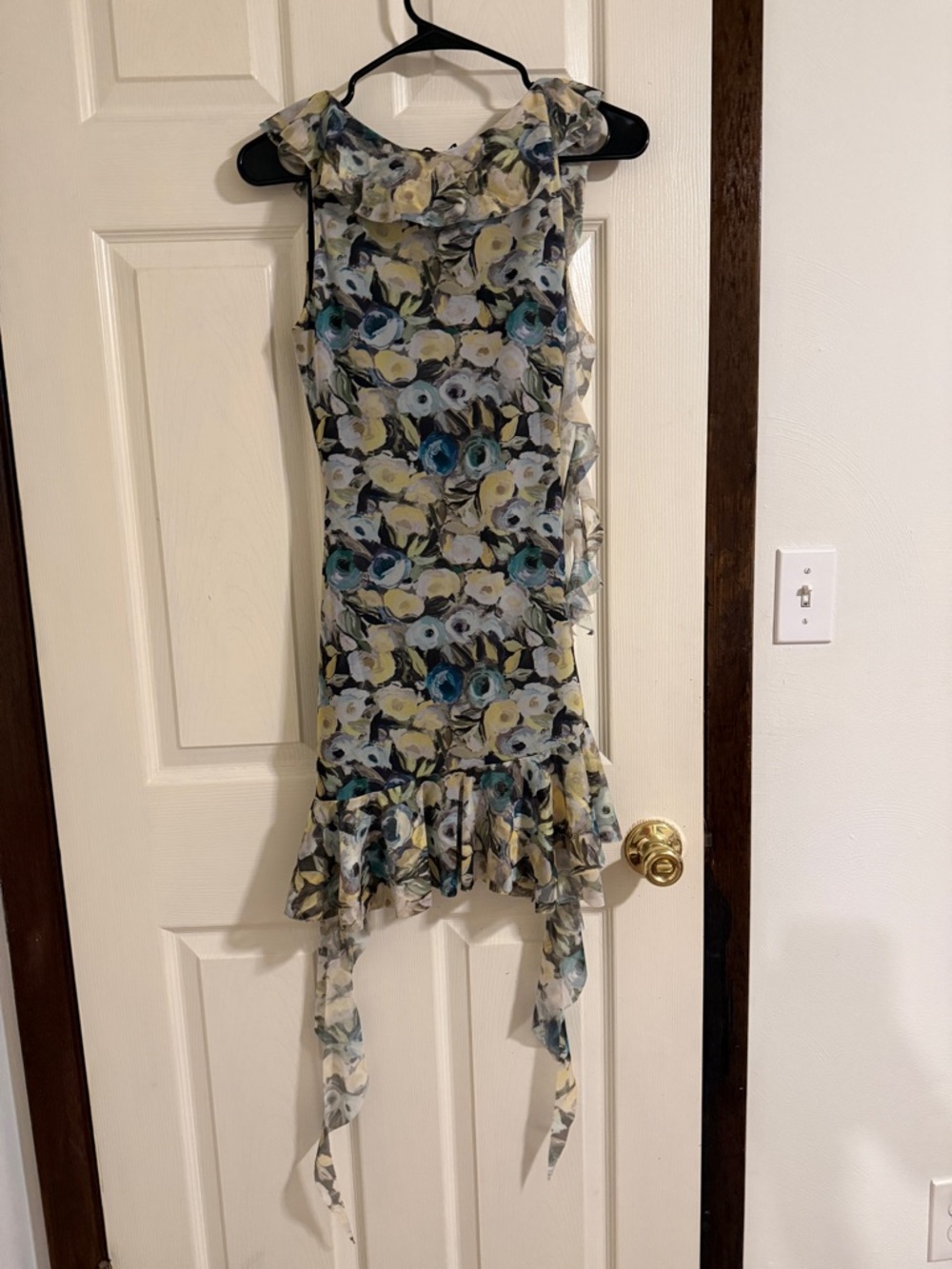 Zara Floral Ruffle Mini Dress in Blue, Yellow & Green - Picture 9 of 10
